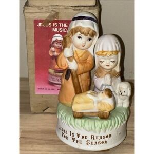 Vintage Nativity  Music Box Hand Painted Jesus Is The Reason For The Season